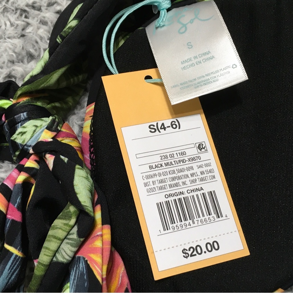 Kona Sol Black Floral S Twist-Front Halter Removable Cups Tie-Back Bikini Top - Picture 4 of 8